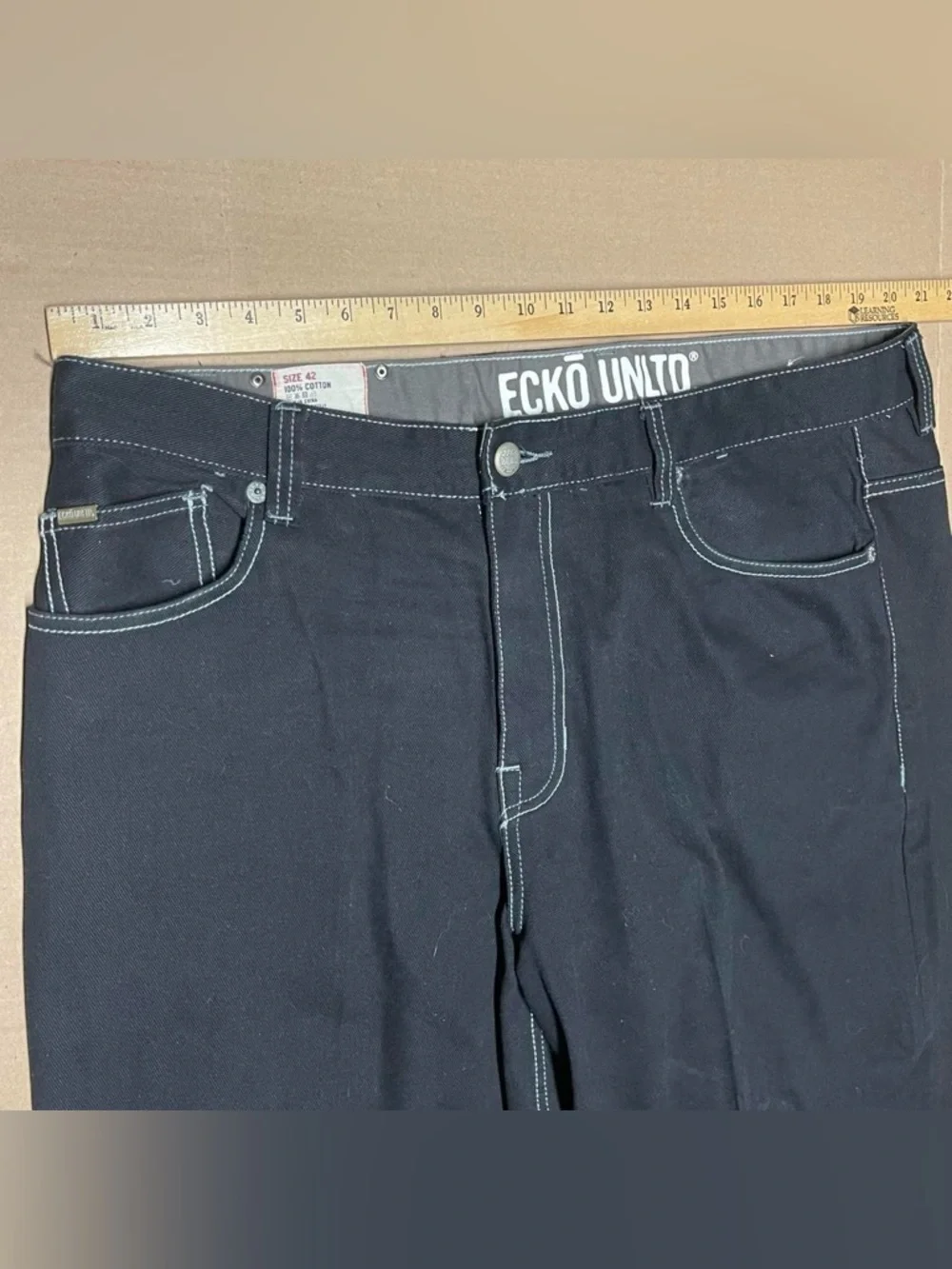 Ecko Unltd Jeans Mens 42x28 Black Denim Loose Fit Embroidered Pockets Baggy Y2K - Picture 7 of 10